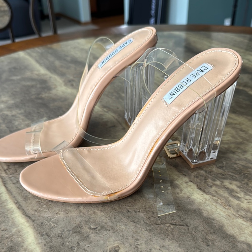 Cape Robbin Cream Heels with Clear Block Design